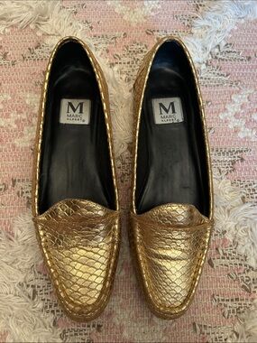 Metallic Gold Leather Loafers for Women